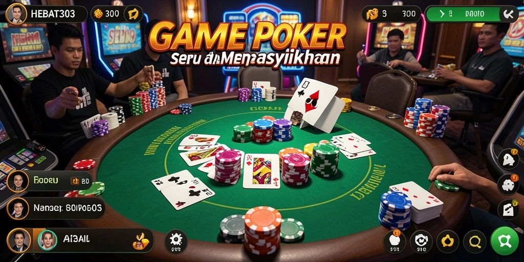 Tampilan gameplay menarik di HEBAT303 dengan suasana poker yang nyata.
