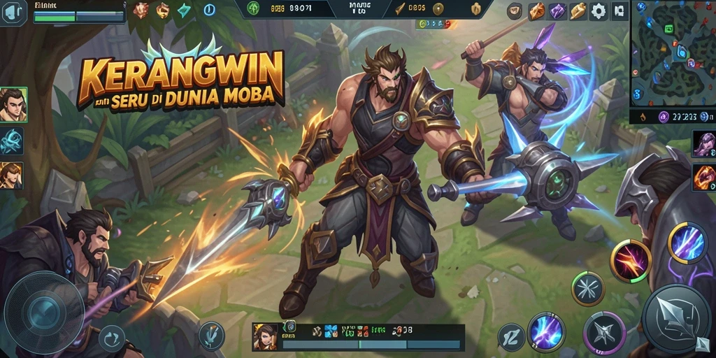Tampilan gameplay MOBA KERANGWIN yang dinamis dan menarik.