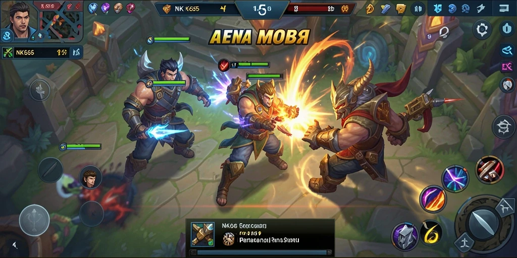 Tampilan gameplay seru di NK666 dengan aksi MOBA yang mendebarkan.