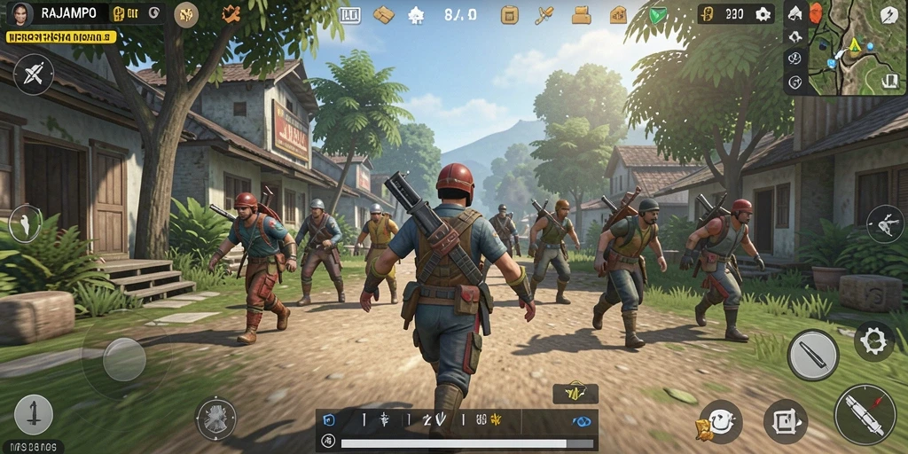 Screenshot menunjukkan pertempuran intens dalam RAJAMPO.