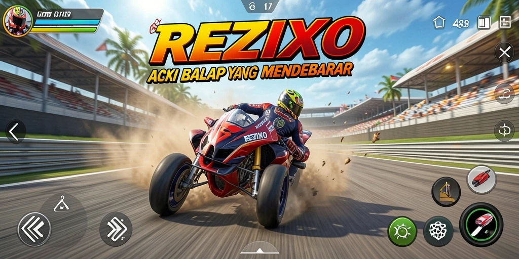 Tampilan gameplay <strong>REZIXO</strong> yang mendebarkan dan penuh aksi balap.